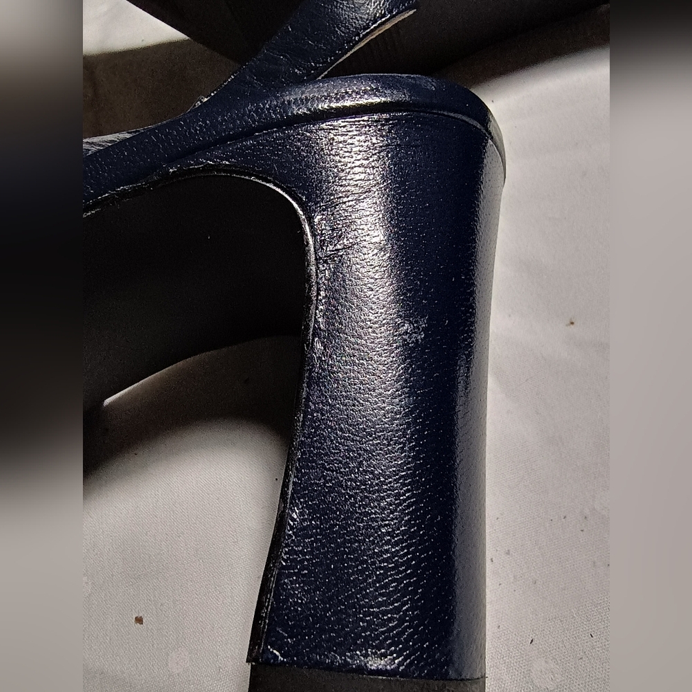 Vintage SRO Navy Blue Sling Back Heels Size 9N Leather Pocono - Picture 8 of 13